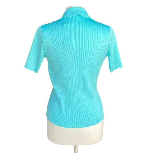 GOLD CROWN By LEROY Women’s XL Marin Aqua Short Sleeve Pointed Collar Knit Tops - Picture 3 of 3